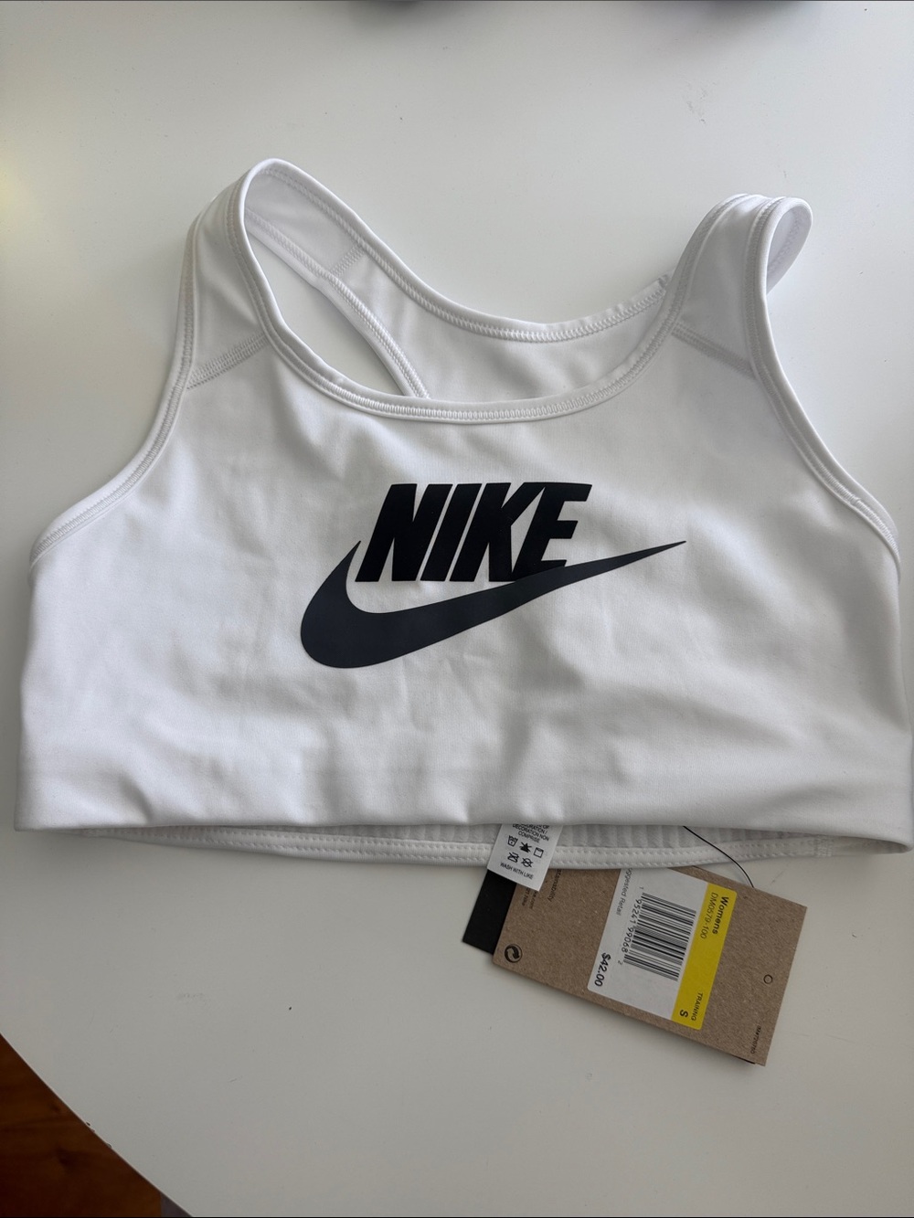 NWT Nike White Sports Bra with Black Swoosh